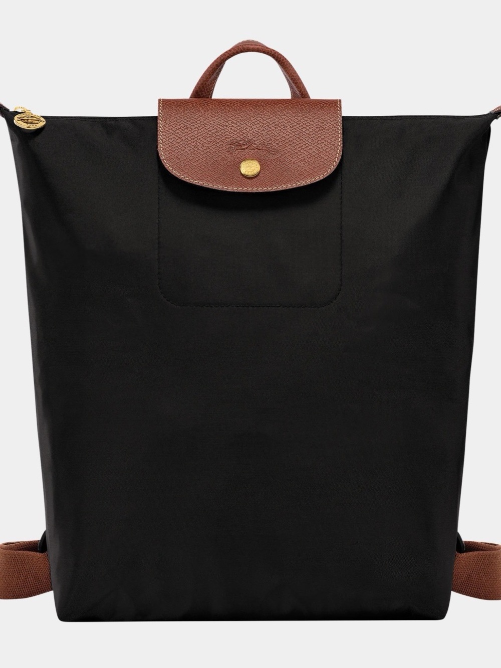 Longchamp Le Pliage Black Backpack with Brown Trim